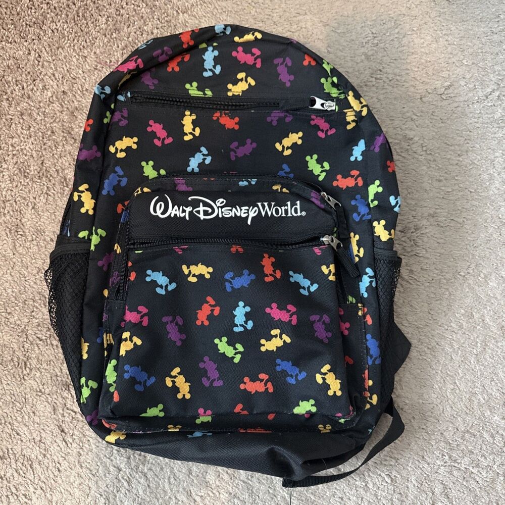 Walt Disney World Park Exclusive MICKEY MOUSE Colorful Book Bag Backpack Black